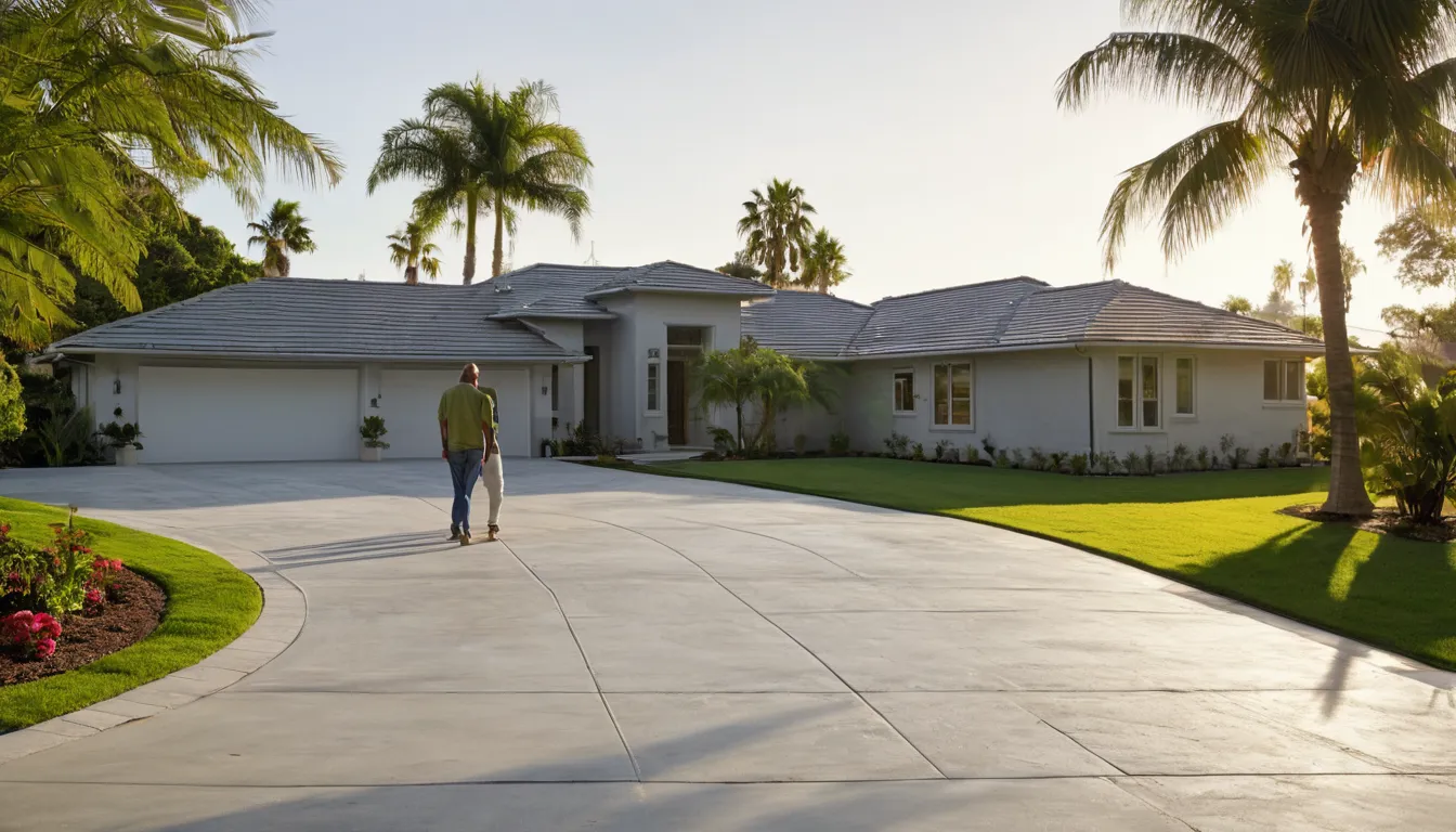 A new concrete driveway in front of a Tarpon Springs home